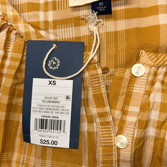 Universal Thread Women's Balloon Long Sleeve Popover Blouse Yellow Plaid Size XS - Picture 8 of 10